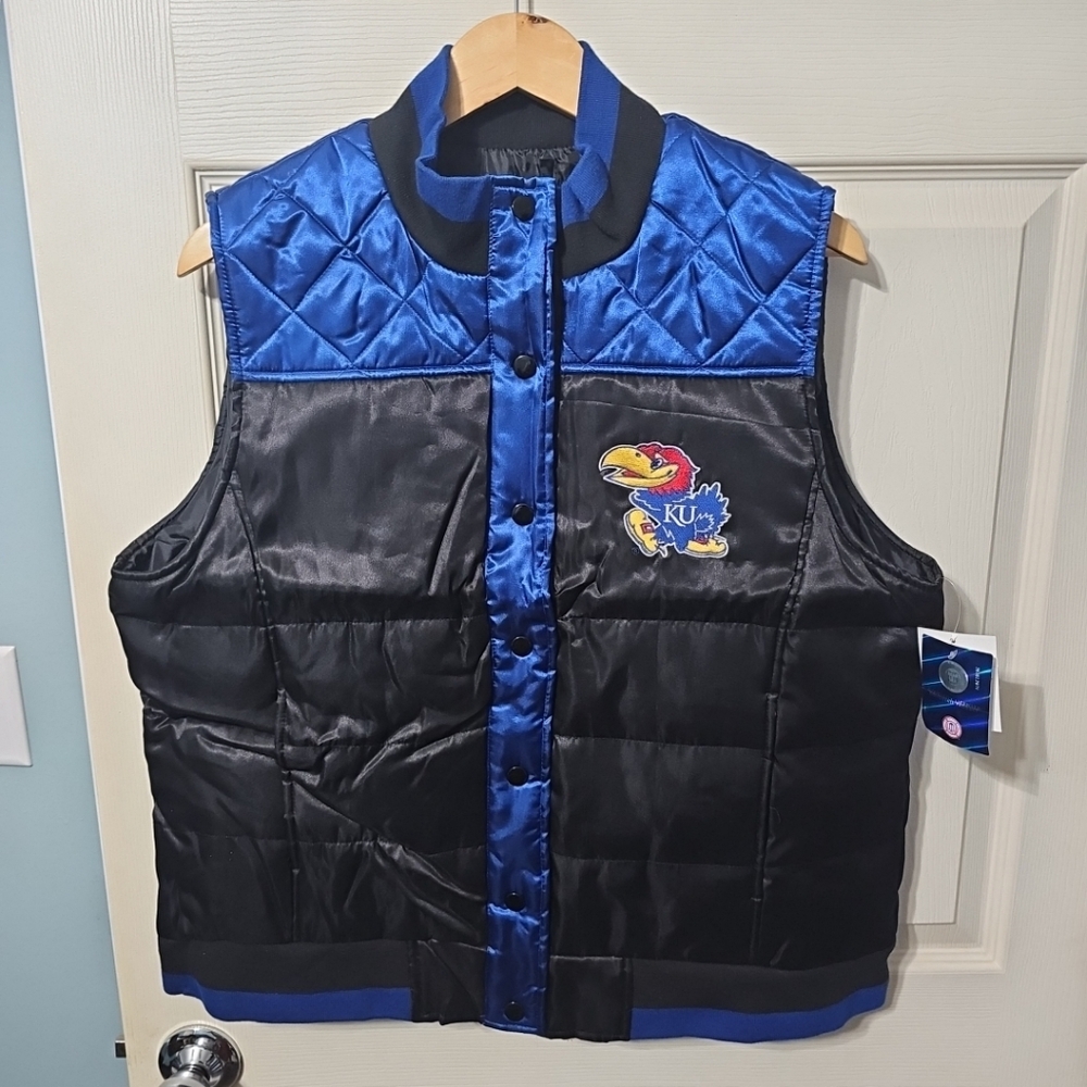 University Of Kansas Jayhawks Puffer Vest‎ Women's 2XL Black Blue NEW w/ Tags